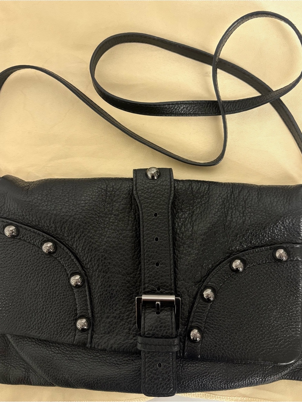 Mulberry Vintage Black Pebble Leather Flap Studs Slim Crossbody Bag